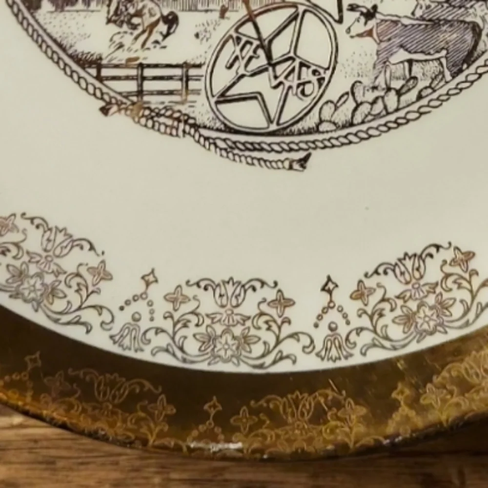 Vtg 50s Sabin Crest O Gold 22 Kt Heavy Gold Texas Wall Decor Austin Alamo Plate